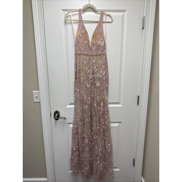Mac Duggal Size 2 Pink Floral Embellished Sleeveless Plunge Neck Gown Dress New - Picture 7 of 10